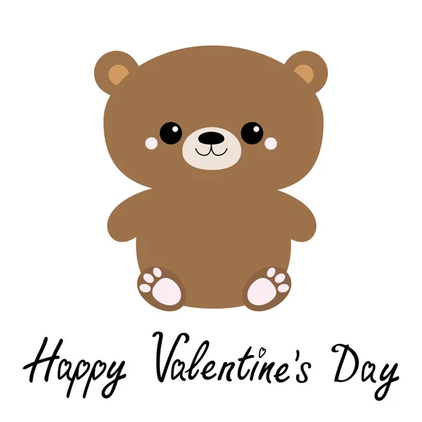 Fijne Valentijnsdag. Grizzly bruine beer speelgoed zit. Grote ogen. Leuke cartoon grappige kawaii karakter. Bos babydieren verzamelen. Witte achtergrond. Geïsoleerd. Vlakke constructie. — Stockvector