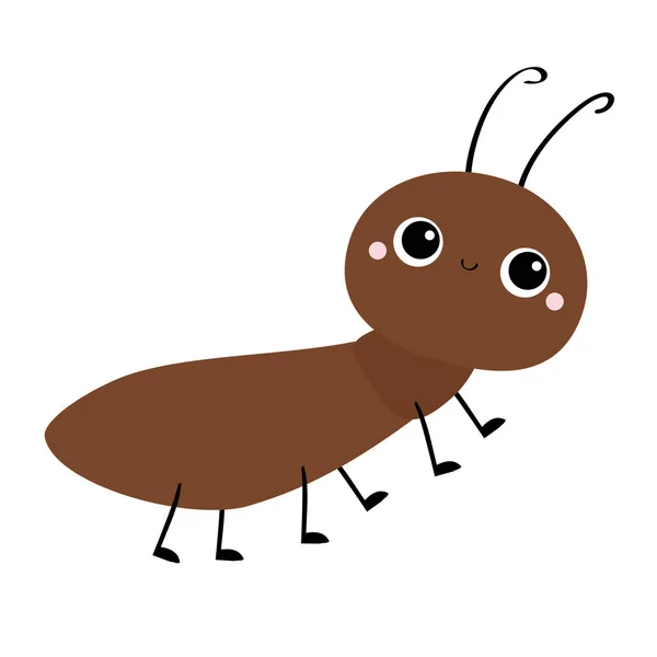 Niedliche Ameise. Insektentier. Karikatur kawaii lustige Figur. Käfer. Braune Farbe. Bildungskarten für Kinder. Isoliert. Weißer Hintergrund. Flache Bauweise. — Stockvektor