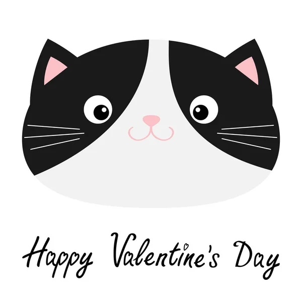 Cat Head Face Icon Happy Valentines Day Black White Color — Stock Vector