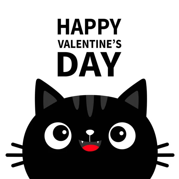 Alles Gute Zum Valentinstag Schwarze Katzengesicht Kopf Silhouette Zähneknirschend Nette — Stockvektor