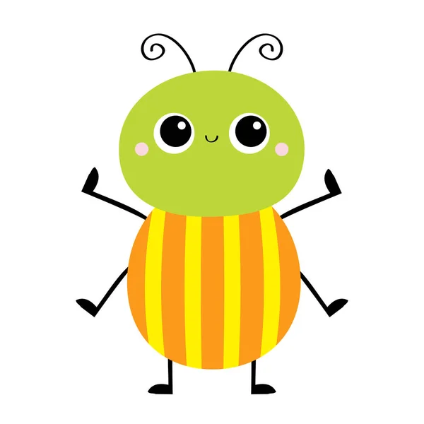 Tegnebille Insekt Insektdyr Søt Kawaii Smilende Baby Karakter Grønn Oransje – stockvektor