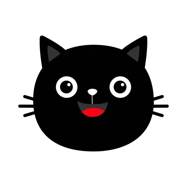 Gato Negro Cara Redonda Silueta Icono Lindo Personaje Sonriente Dibujos — Vector de stock