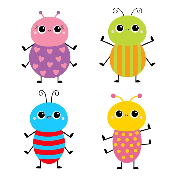 Beetle bug set. Insect animal. Cute cartoon kawaii smiling baby character. Blue red color. Education cards for kids. Isolated. White background. Flat design. Vector illustration