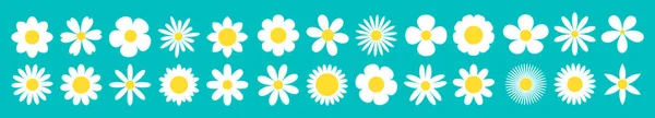 White Daisy Chamomile Set Line Sign Symbols Camomile Icon Cute — Stock Vector