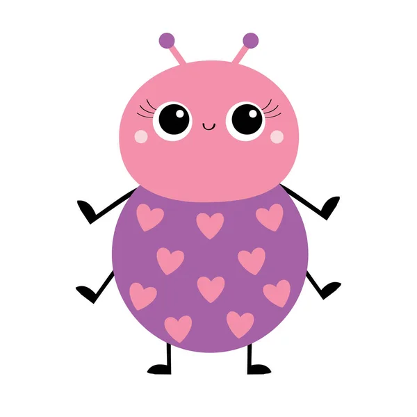 Cartoon Kever Insect Insectendier Roze Violette Hartslagpatroon Leuke Kawaii Lachende — Stockvector