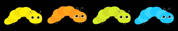 Cute Gąsienicy Gąsienicy Ustawienie Linii Kreskówka Śmieszne Kawaii Dziecko Postać — Wektor stockowy
