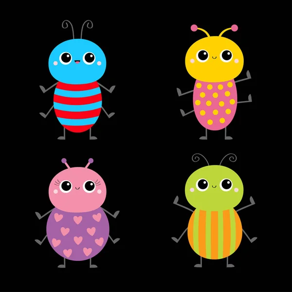 Kever Insectenset Insectendier Leuke Cartoon Kawaii Lachende Baby Karakter Blauwe — Stockvector