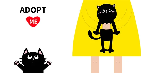 Adoptadme Chica Sosteniendo Gatito Negro Linda Caricatura Divertida Bebé Chatacter — Archivo Imágenes Vectoriales