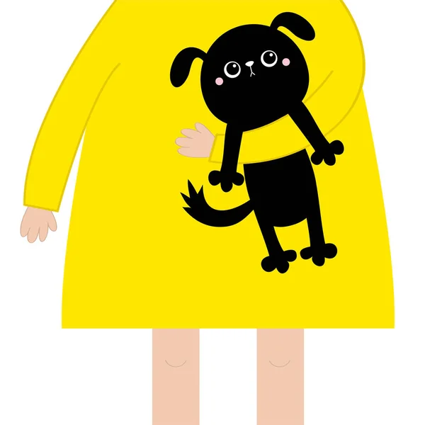 Κορίτσι Που Κρατάει Μαύρο Σκυλάκι Χαριτωμένο Καρτούν Kawaii Αστείο Μωρό — Διανυσματικό Αρχείο