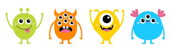 Happy Halloween Cute Monster Icon Set Line Four Cartoon Kawaii — Stock Vector
