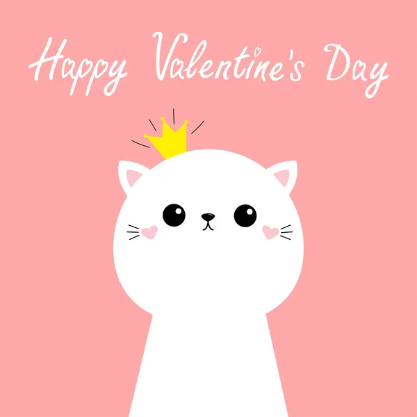 Happy Valentines Day Cute Cat Kitten Kawaii Kitty Animal Golden — Stock Vector
