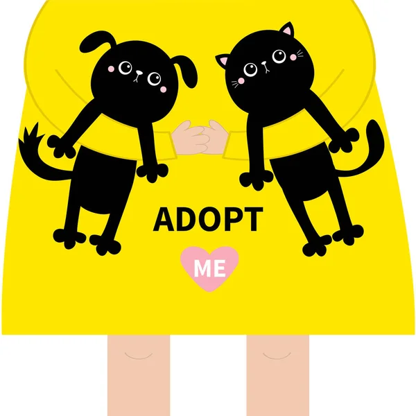 Adoptieren Sie Mich Mädchen Hält Katzenkätzchen Und Hundeset Der Hand — Stockvektor