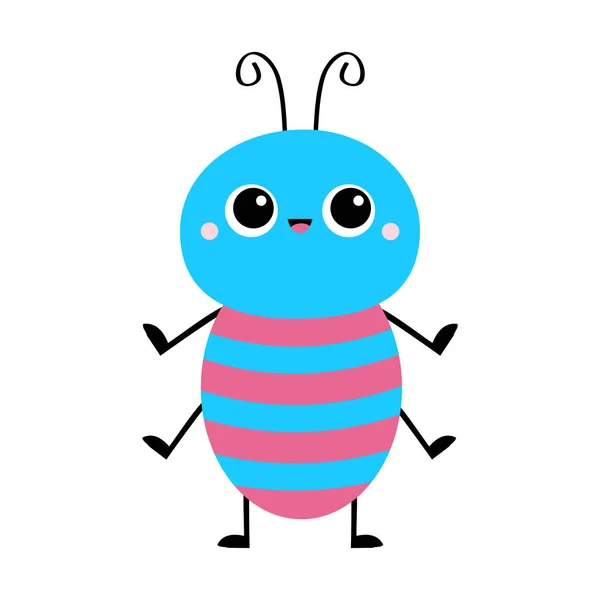 可爱的虫子甲虫 昆虫动物 卡通卡瓦伊笑宝宝的性格 蓝色和粉色条纹 孩子们的教育卡片孤立无援白色背景 平面设计 矢量说明 — 图库矢量图片
