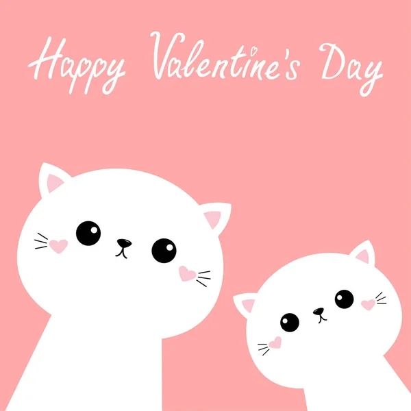 Happy Valentines Day Two Cat Kitten Set Cute Kawaii Kitty — Stock Vector