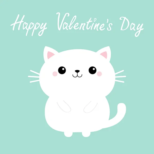 Buon San Valentino Gattino Gatto Bianco Icona Gattino Carino Kawaii — Vettoriale Stock