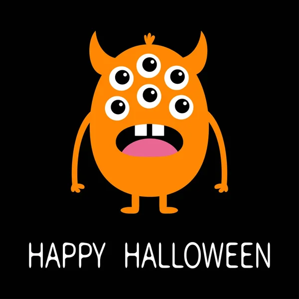 Joyeux Halloween Monstre Orange Avec Nombreux Yeux Langue Les Dents — Image vectorielle