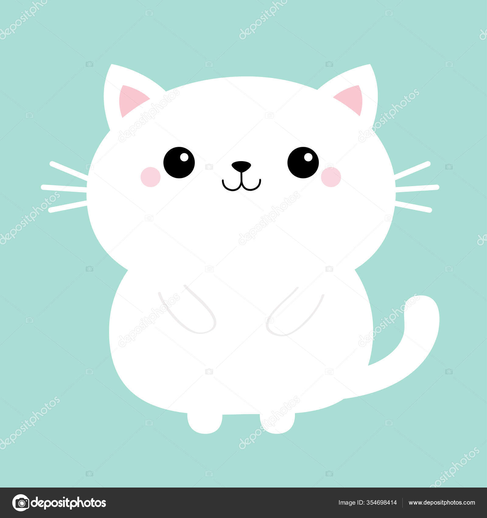 White Cat Kitten Kitty Icon Cute Kawaii Cartoon Character Funny