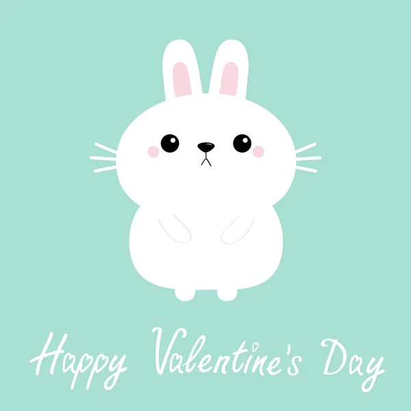 Happy Valentines Day White Bunny Rabbit Hare Icon Funny Head — Stock Vector