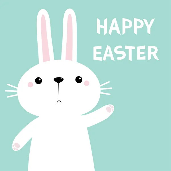 Rabbit Bunny Waving Paw Print Hand Happy Easter Cute Cartoon — Stock Vector