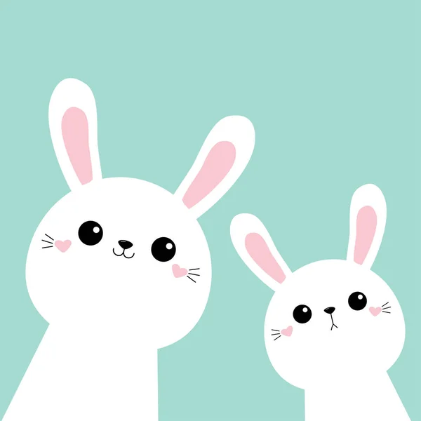 Två Kanin Ansikte Huvud Ikon Set Söta Kawaii Hare Djur — Stock vektor