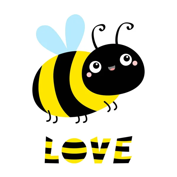 かわいい飛行蜂のアイコン 漫画カワイイ赤ちゃんキャラクター 昆虫コレクション 愛という言葉 グリーティングカード ハッピーバレンタインデー フラットデザイン 白地だ 隔離されてる ベクターイラスト — ストックベクタ