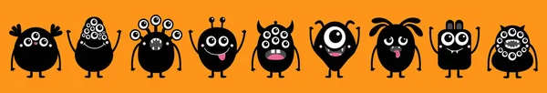 Monster Setzen Linie Frohes Halloween Nette Kawaii Cartoon Beängstigend Lustige — Stockvektor