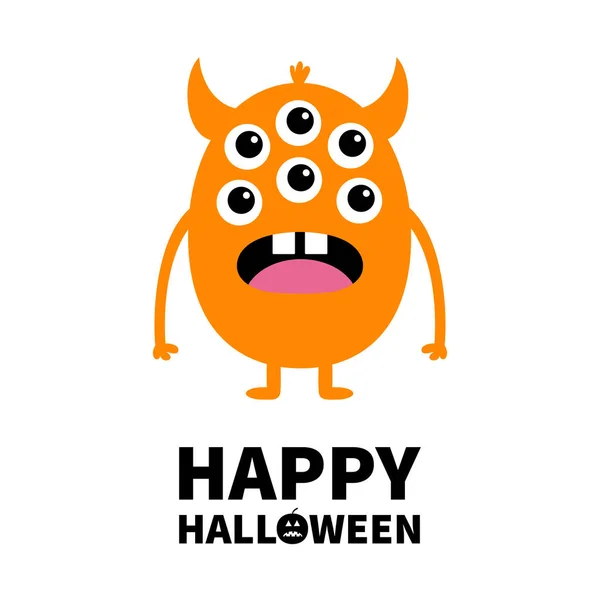 Joyeux Halloween Monstre Orange Avec Nombreux Yeux Langue Les Dents — Image vectorielle