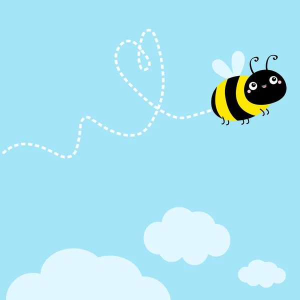 Ikona Pszczół Serce Linii Strzału Białe Chmury Latająca Kolekcja Owadów — Wektor stockowy