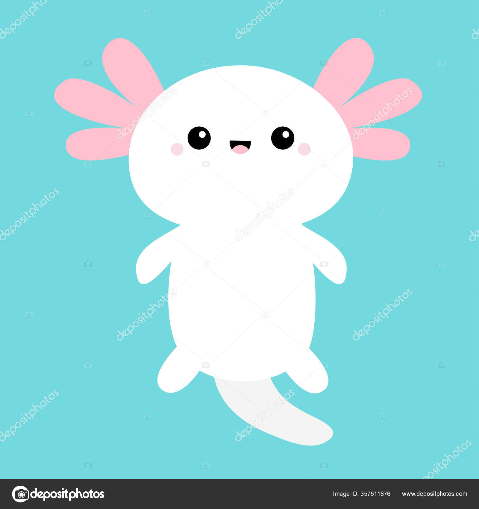 Lindo Axolotl Salamandra Mexicana Axolotilo Blanco Ambysoma Mexicanum  Caricatura Kawaii Vector de stock #357511876 de ©worldofvector, image size:1600x1700