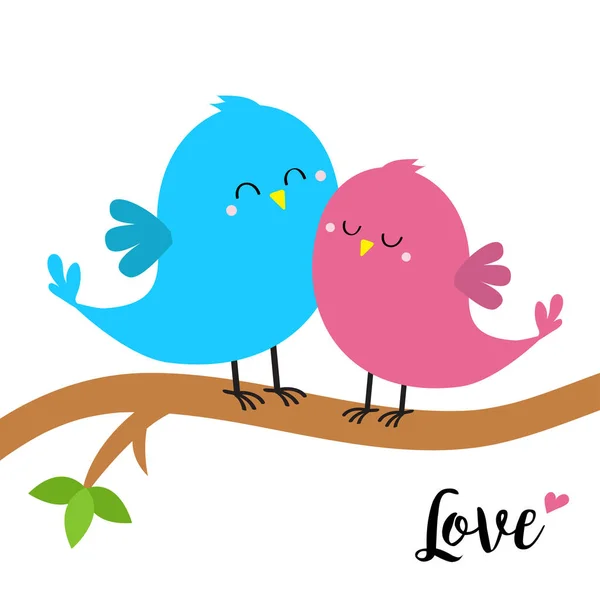 Dois Pássaros Sentados Galho Árvore Palavra Amor Conjunto Abraços Pássaros — Vetor de Stock