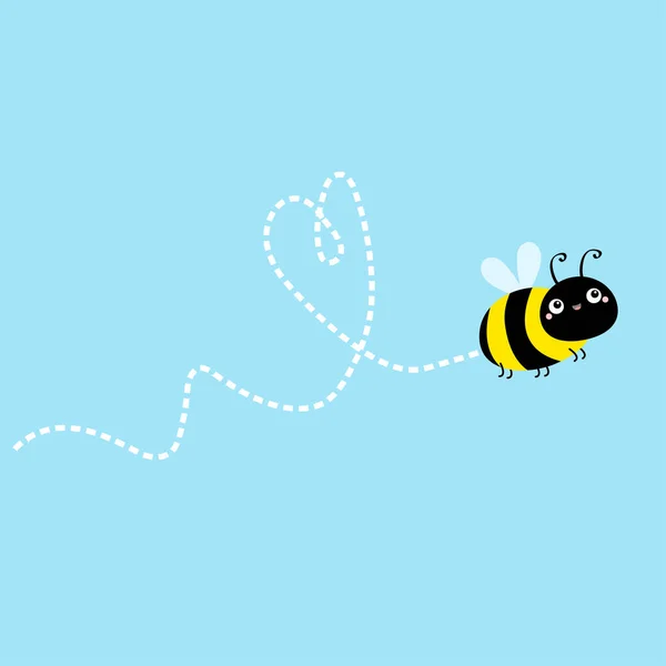Biene Ikone Bindestrich Herz Fliegende Insekten Sammeln Cute Cartoon Kawaii — Stockvektor