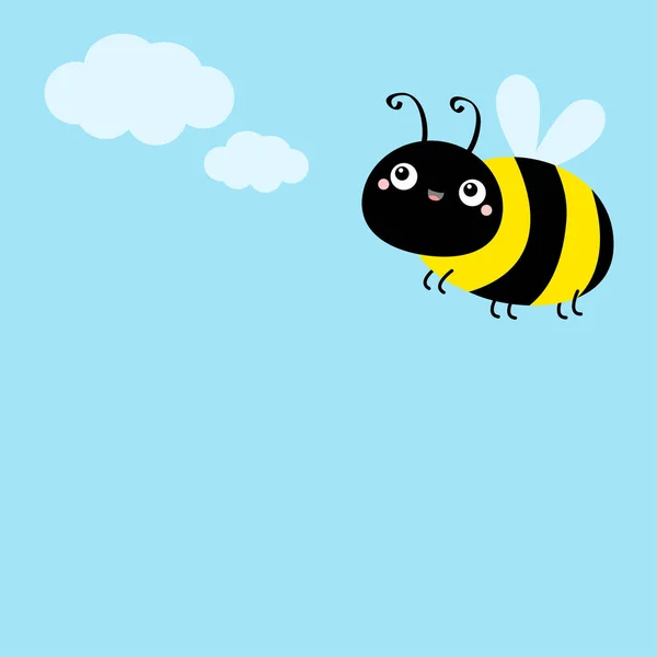 Méhecske Ikon Fehér Felhők Repülő Rovar Gyűjtemény Aranyos Rajzfilm Kawaii — Stock Vector