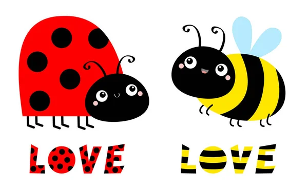 Lady Bug Ladybird Bee Bumblebee Insect Icon Set Side View — Stock Vector