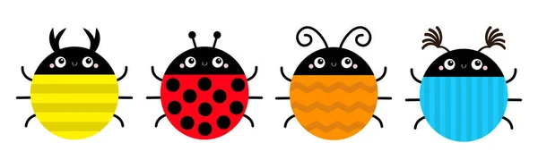 Beetle Lady Bug Set Line Collecte Insectes Coccinelle Coccinelle Drôle — Image vectorielle
