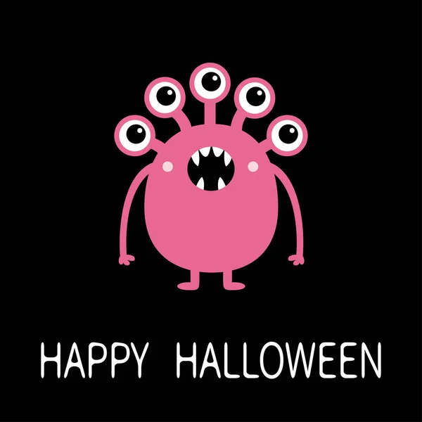Счастливого Хэллоуина Розовый Монстр Многими Глазами Клыкастыми Зубами Смешной Симпатичный — стоковый вектор