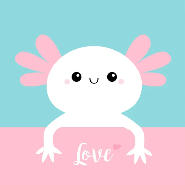 Axolotl Salamandra Mexicana Axolotilo Blanco Ambysoma Mexicanum Tarjeta Amor Lindo — Vector de stock