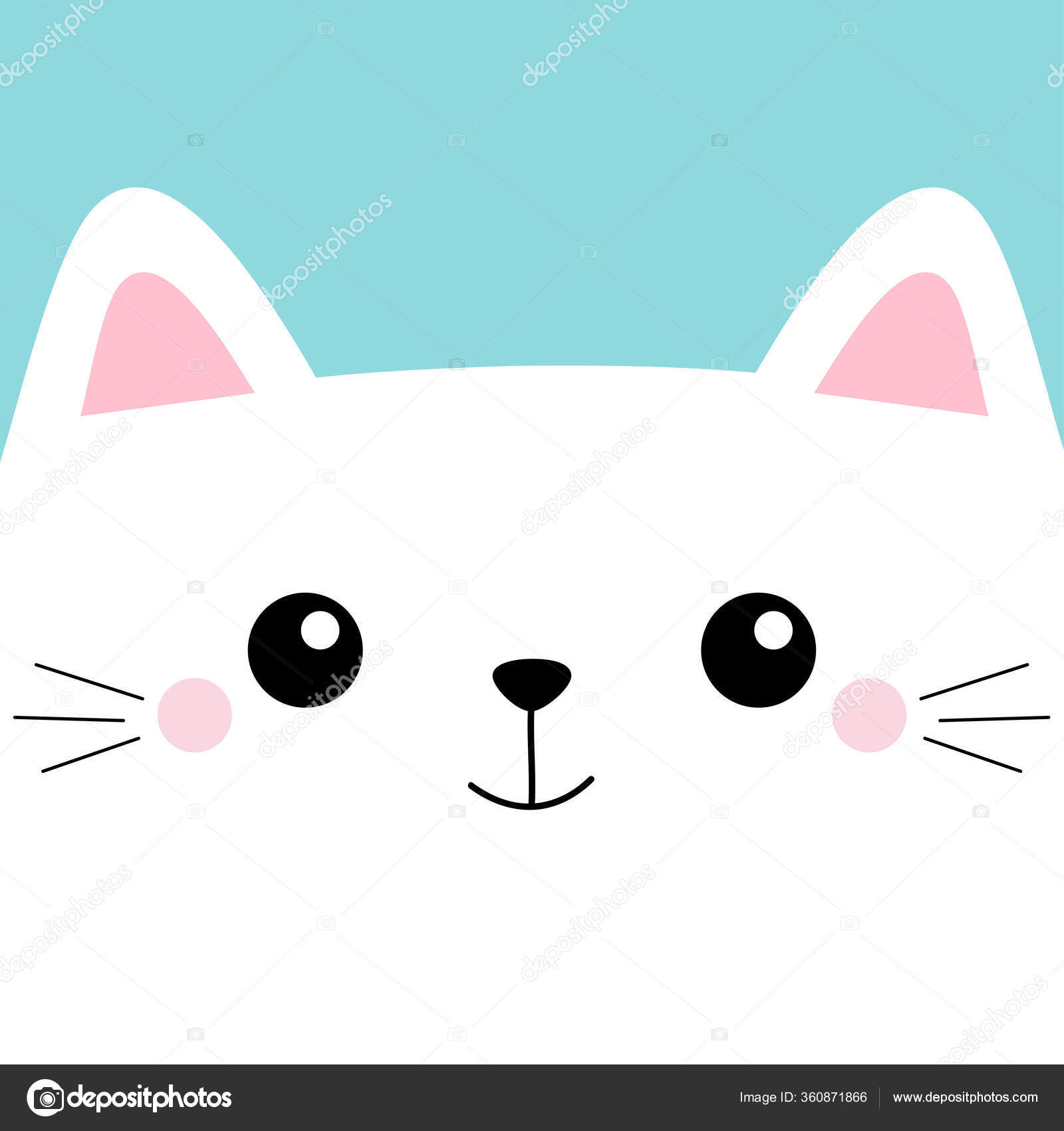 White Cat Head Face Square Icon Eyes Cute Cartoon Kawaii Stock Vector