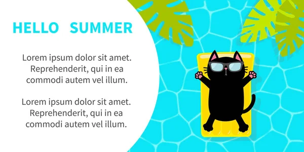 Kucing Hitam Mengambang Kolam Kuning Mengapung Kasur Air Kolam Renang - Stok Vektor