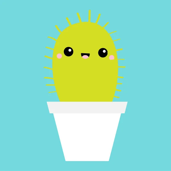 Icône Cactus Pot Fleurs Mignon Dessin Animé Kawaii Sourire Personnage — Image vectorielle