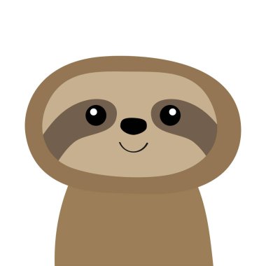 Tembel ikonu. Tatlı çizgi film kawaii bebek karakteri. Komik surat. Vahşi orman hayvan koleksiyonu. Çocuk eğitimi. Tişört, tebrik kartı baskısı. Düz dizayn. İzole edilmiş. Beyaz arka plan. Vektör illüstrasyonu