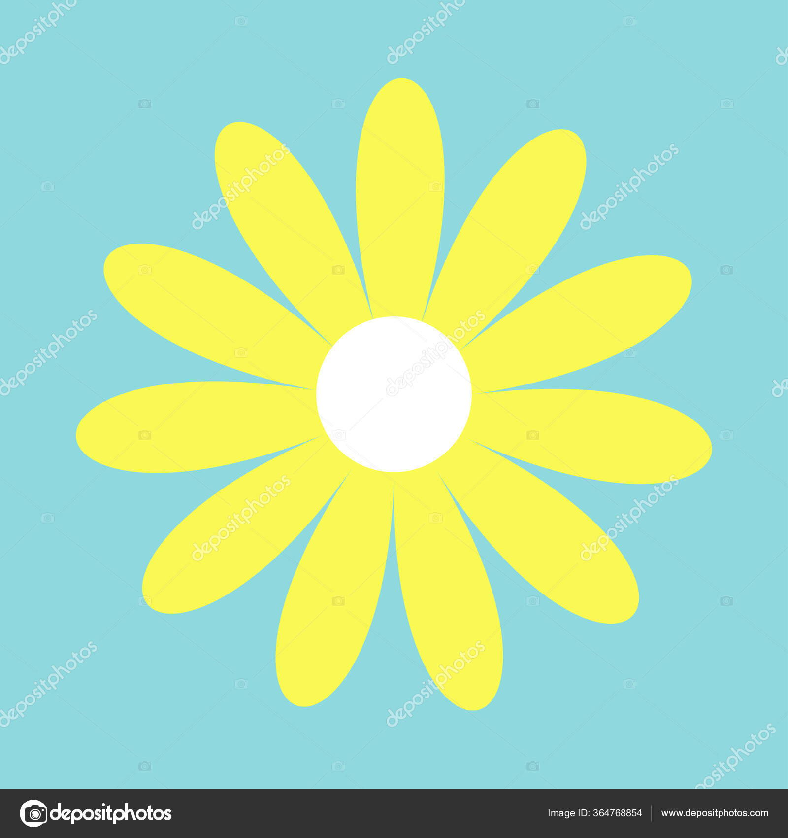 カモミールアイコン 黄色のデイジーカモミール 可愛い大きな花の植物コレクション ラブラブカード 成長する概念 フラットデザイン 青の背景 隔離されてる  ベクターイラスト ストックベクター ©worldofvector 364768854, image size:1600x1700