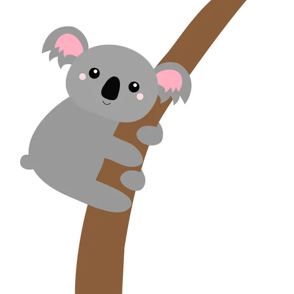 Ours Koala Accroché Branche Arbre Silhouette Grise Tête Animal Kawaii — Image vectorielle