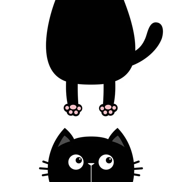 Black Cat Look Right Side Funny Face Head Silhouette Hanging — Stock Vector