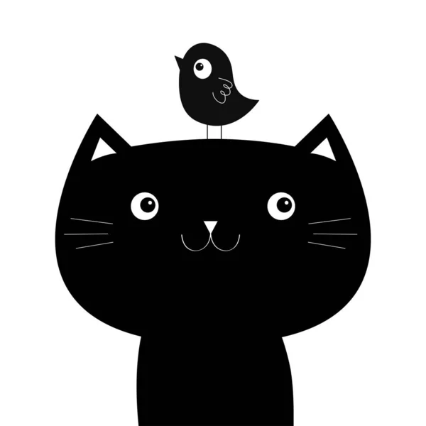 Силуэт Головы Котенка Смешной Птицы Симпатичный Черный Мультяшный Персонаж Животное — стоковый вектор