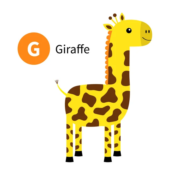 Brev Giraffe Djurparksdjurens Alfabet Engelska Abc Med Söta Tecknade Kawaii — Stock vektor