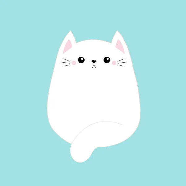 かわいい猫子猫のアイコン カワイイ漫画のキャラクター 変な悲しい顔だ ハッピーバレンタインデー 赤ちゃんグリーティングカードTシャツノートブックカバーテンプレート 青の背景 独立したフラットデザインベクトルイラスト — ストックベクタ