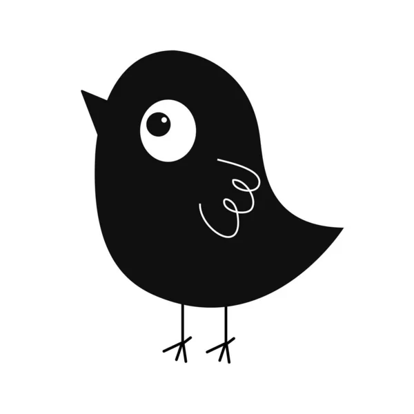 Icono Silueta Pájaro Negro Lindo Personaje Dibujos Animados Kawaii Bebé — Archivo Imágenes Vectoriales
