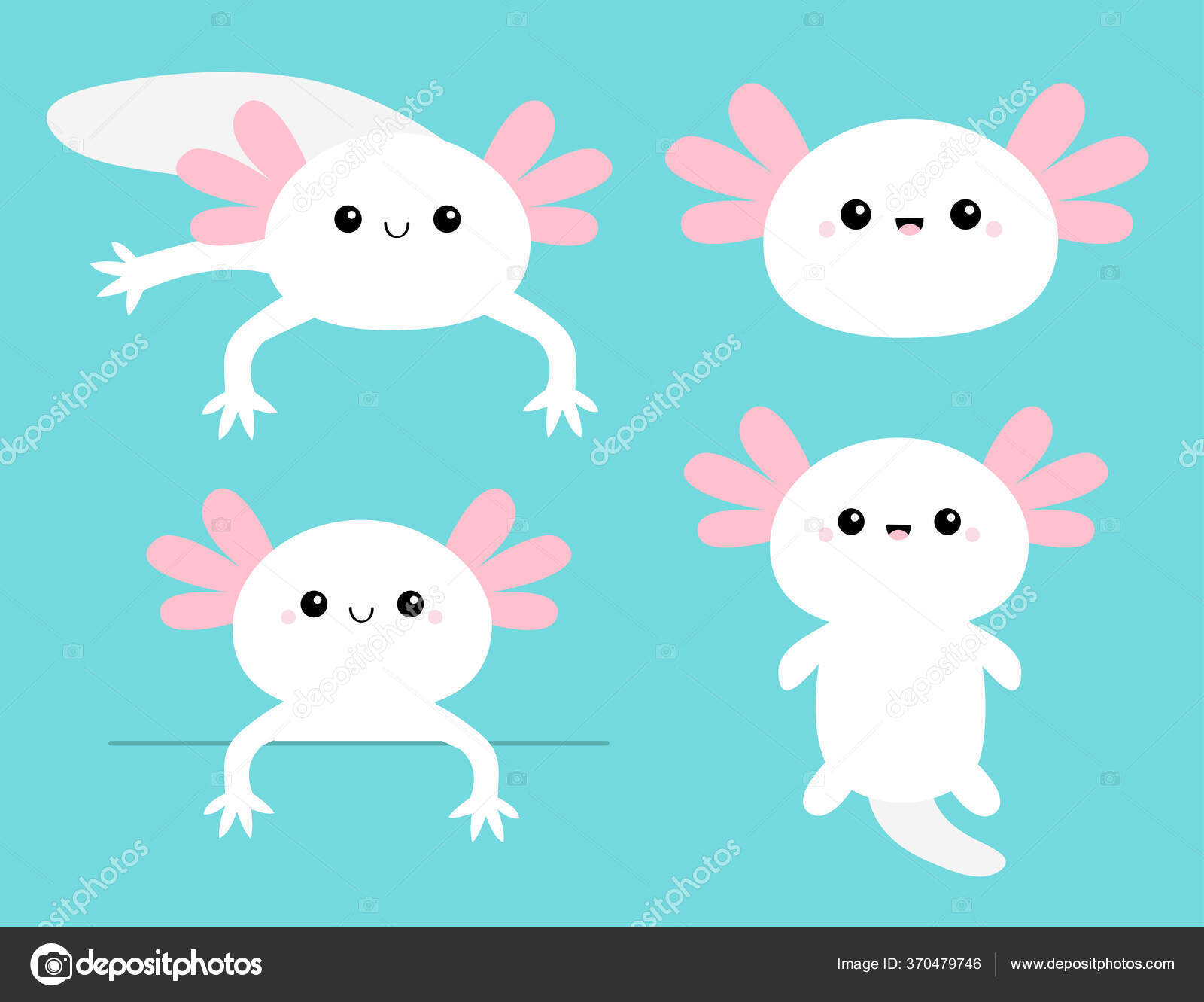 Cute Axolotl Set Mexican Salamander White Axolotyl Ambysoma Mexicanum Cartoon Vector Image By C Worldofvector Vector Stock