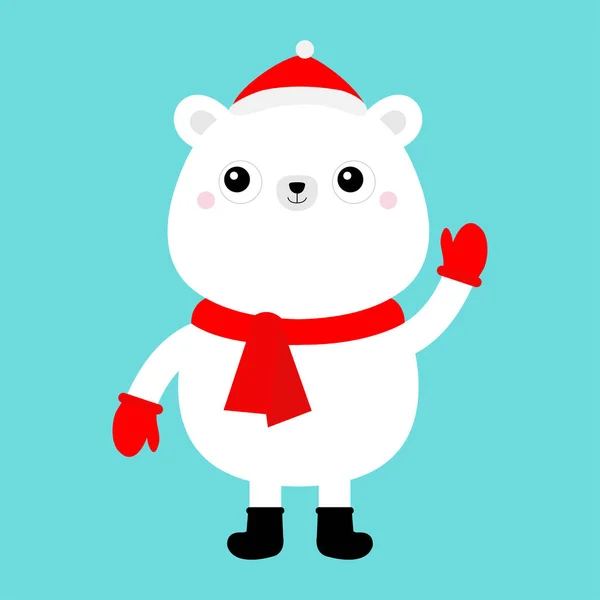 Polar Faccia Cucciolo Orso Bianco Cappello Rosso Babbo Natale Sciarpa — Vettoriale Stock
