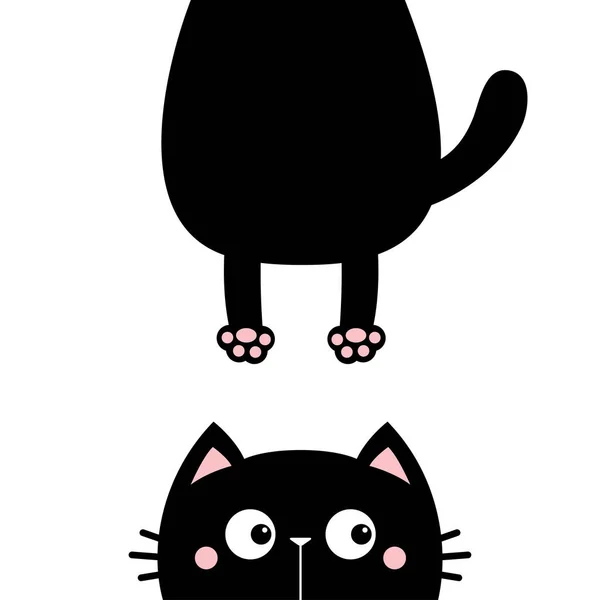 Cat Kitten Sticker Funny Face Head Silhouette Hanging Fat Body — Stock Vector